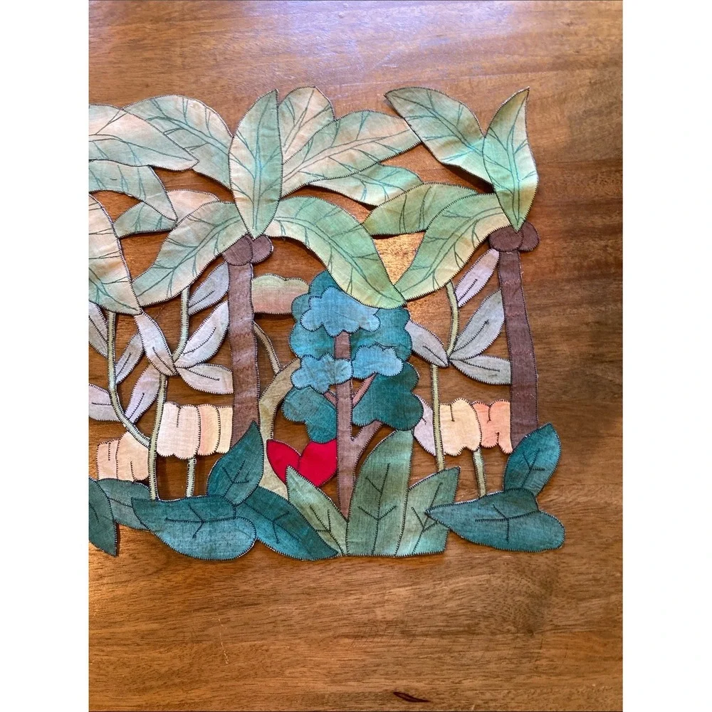 Tropical Palm Tree Appliqué Runner with Floral Accents‎ 16x43